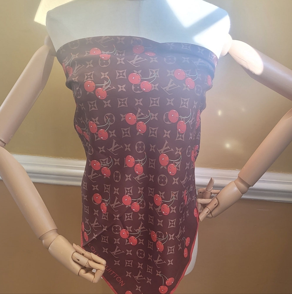 LOUIS VUITTON Vintage LV Monogram Perfo Scarf Wrap Dot Brown Orange - Picture 3 of 10
